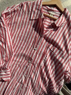 H&M Red and White Striped Linen Blend Shirt/tunic